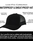Stealth Black Mesh Low Pro Waterproof Hat