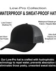 Stealth Black & Charcoal Mesh Low Pro Waterproof Hat