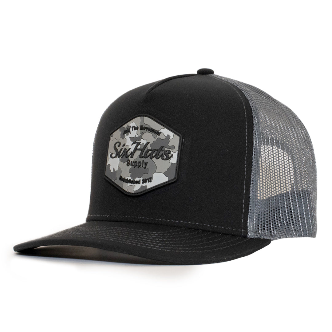 Black & Charcoal Mesh Hex Signature Waterproof Hat – sixhatssupply