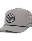 Grey Signature with Hex camo rubber patch sew on in front waterproof an sweat proof hats custom made Six Hats Supply