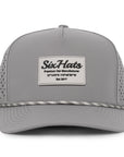 Grey Signature baseball cap range grey rubber patch sew on in front waterproof custom made Six Hats Supply