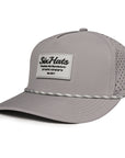 Grey Signature baseball cap range grey rubber patch sew on in front waterproof and sweat proof custom made Six Hats Supply