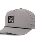Gray signature baseball cap with arrow woven fabric patch waterproof and sweat proof hat Six Hats Supply