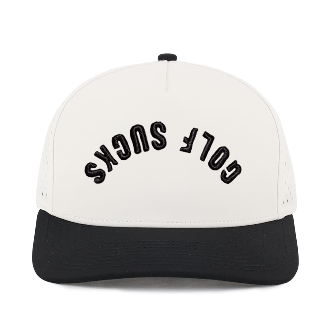 Tan & Black Golf Sucks Signature Waterproof Hat – sixhatssupply