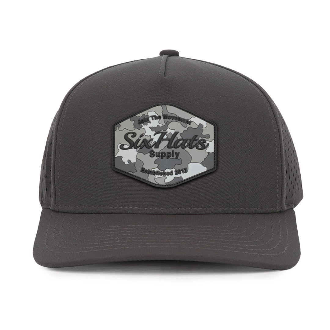 Charcoal Signature hat with Camo Hex rubber patch sew on in front waterproof  caps custom made Six hats Supply