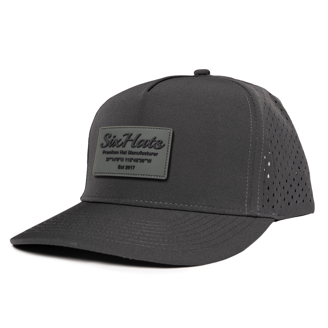 Charcoal signature cap Range charcoal rubber patch sew on in front waterproof and sweat proof hats custom made Six Hats Supply