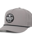 Grey Signature crown black rubber patch sew on in front waterproof and sweat proof custom made Six Hats supply