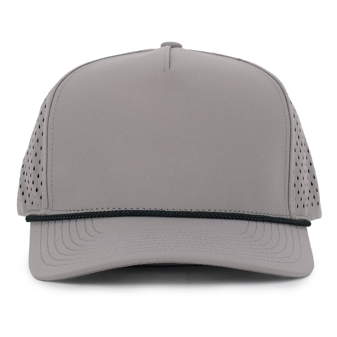 Grey signature baseball hat with black rope 5 panel cap waterproof sweat proof Six hats Supply designed in Canada
