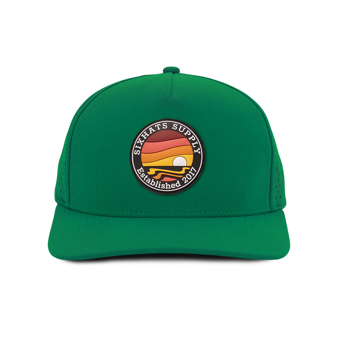 Kelly Green signature Horizon rubber patch waterproof and sweat proof front view SixHats supply