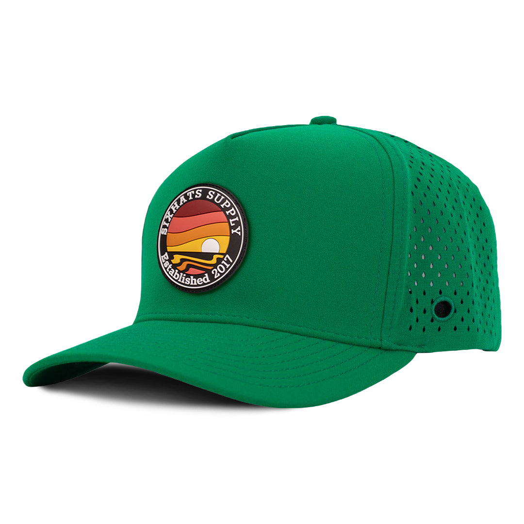 Kelly Green signature Horizon rubber patch waterproof and sweat proof frontside view  SixHats supply