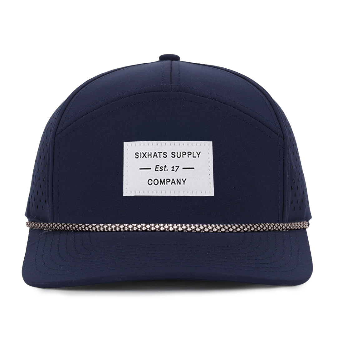Navy tradesman blue baseball cap waterproof sweat proof with a white fabric 