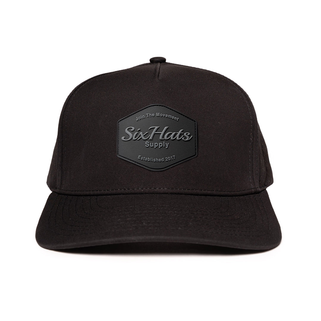 Black signature baseball cap with hex black rubber patch waterproof and sweat proof hats 
