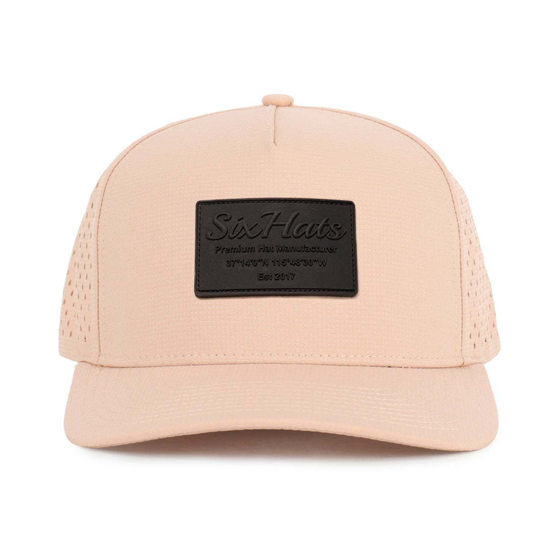 Khaki signature cap range black rubber patch sew on in front waterproof hats Six Hats Supply