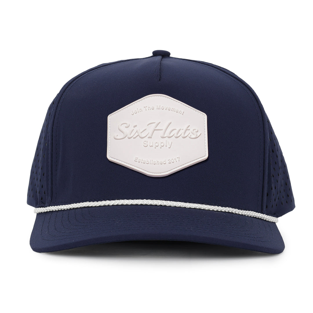Navy Signature cap Hex range white rubber patch sew on in front waterproof caps custom made Six hats Supply