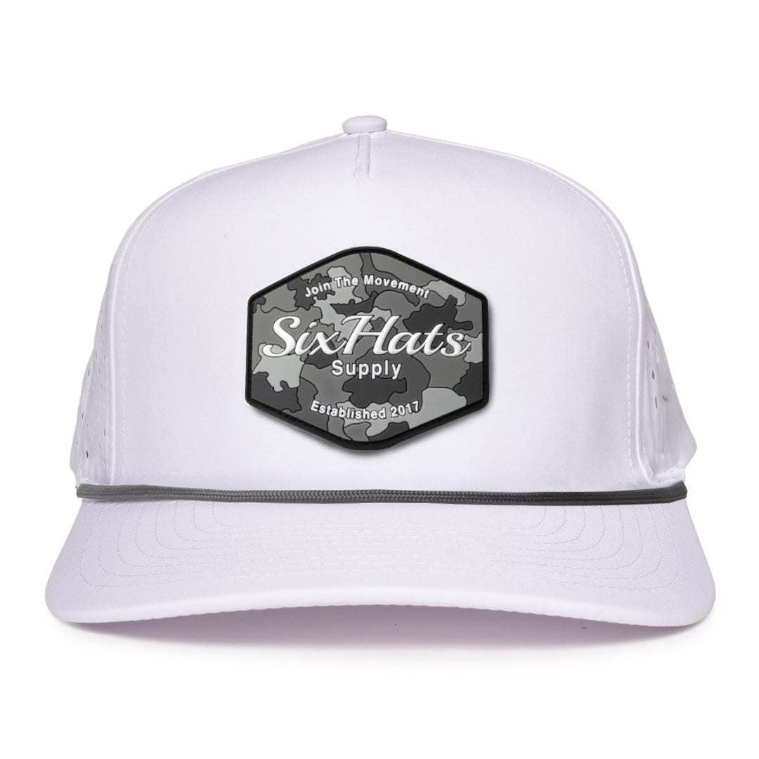 Signature White Hex camo rubber patch waterproof hat  Six hats Supply Designed in Canada