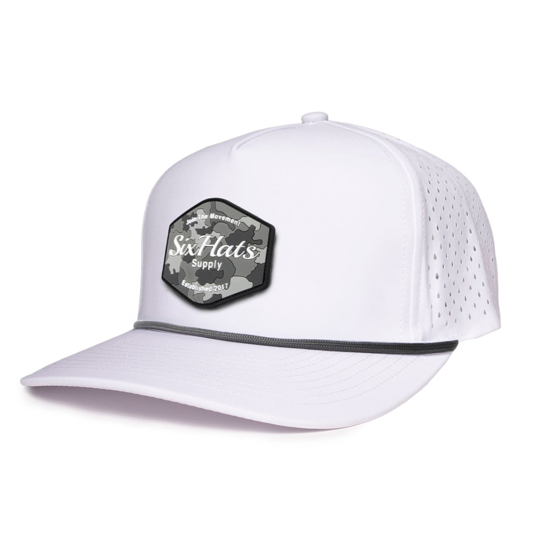 Signature White Hex camo rubber patch waterproof sweat proof hat  Six hats Supply Designed in Canada