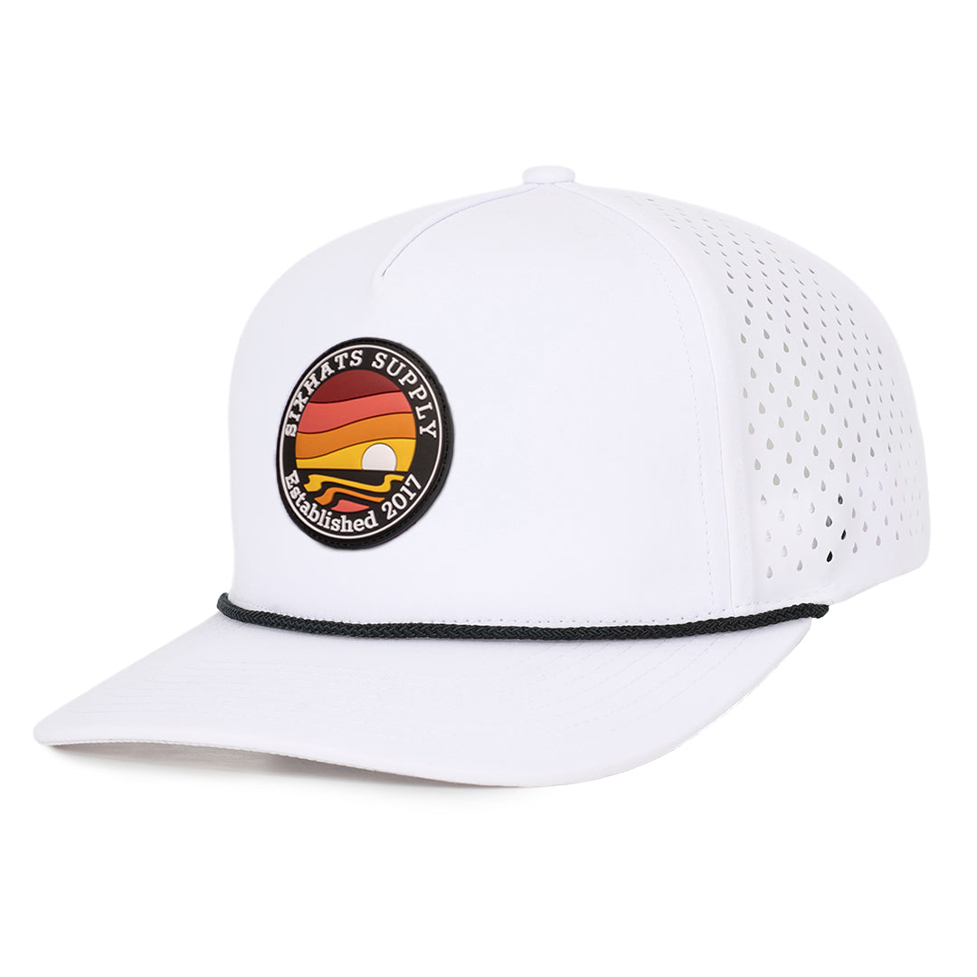 Signature White Horizon rubber patch waterproof and sweat proof baseball hats SixHats Supply