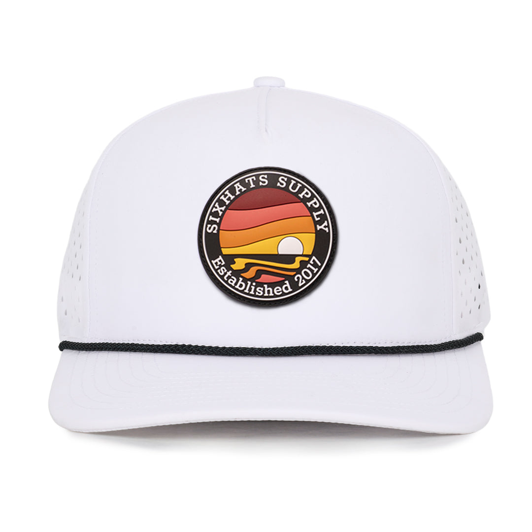 Signature White Horizon rubber patch waterproof and sweat proof baseball hats SixHats Supply