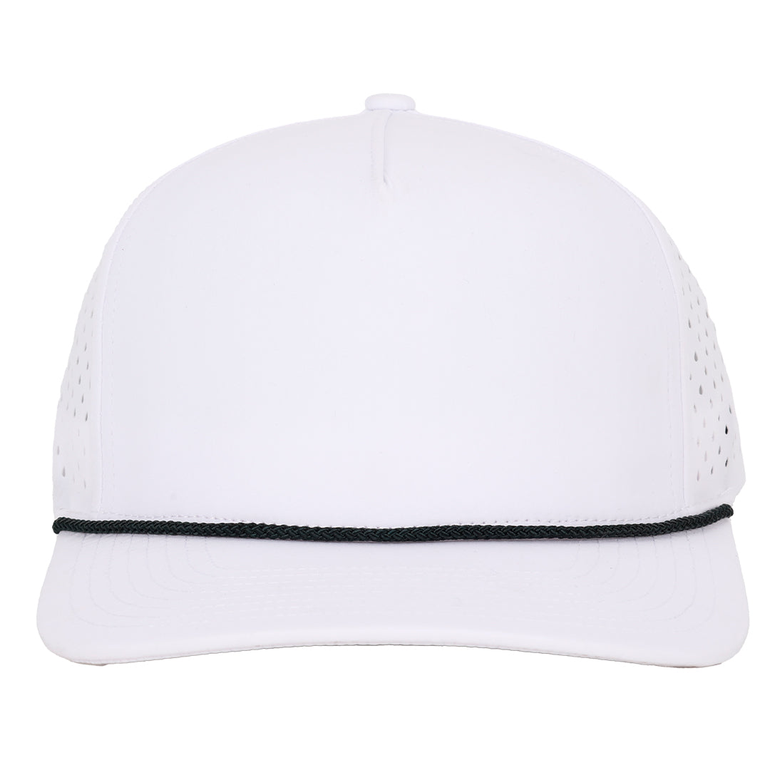 White Signature 5 panel hat with black rope waterproof sweat proof Six Hats Supply