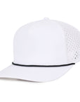 White Signature 5 panel baseball hat with black rope waterproof sweat proof Six Hats Supply
