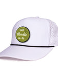 White_tradesman_side_view_with_black_rope_Talk_Birdie_to_me_chenille_patch_waterproof_sweat_proof_caps