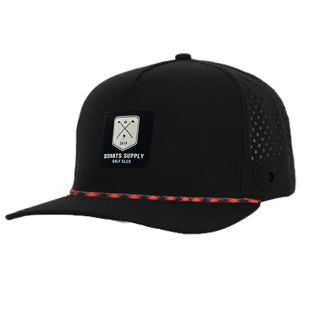 Black &amp; Red Golf Patch Signature Tee Holder Hat W/ Magnetic Ball Marker