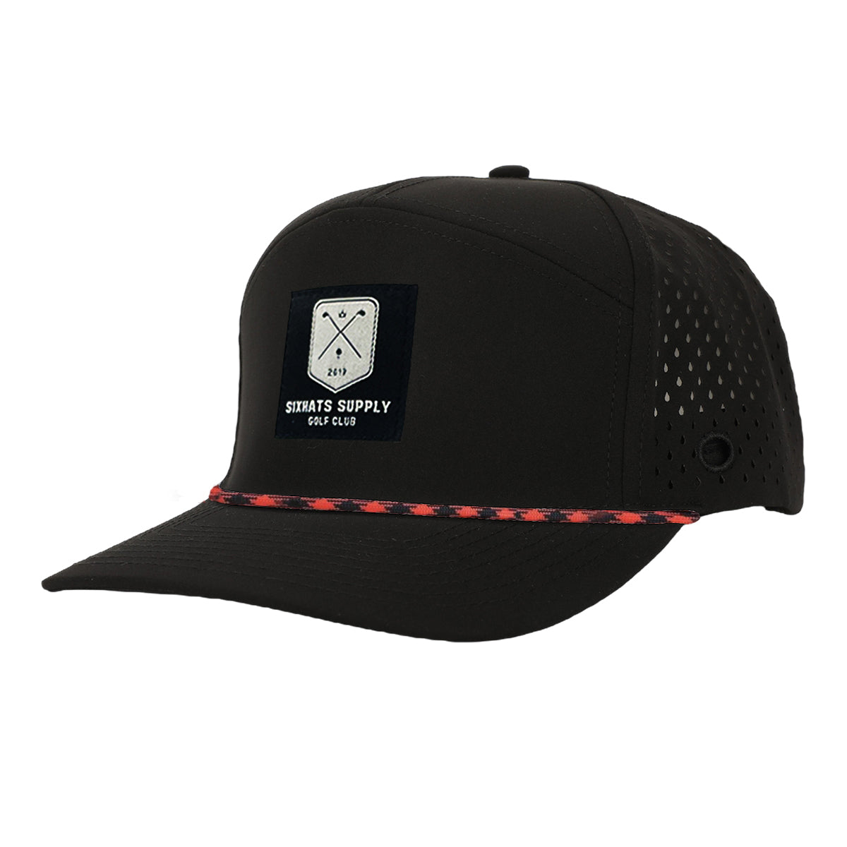 Black &amp; Red Golf Patch Tradesman Tee Holder Hat W/ Magnetic Ball Marker