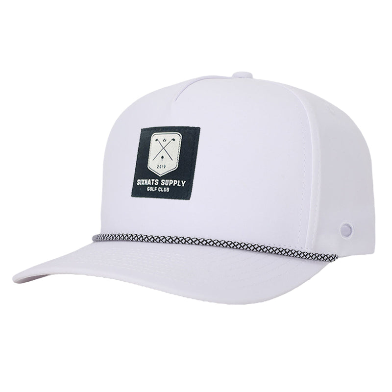 White W/ Black Golf Patch Signature Tee Holder Hat W/ Magnetic Ball Marker