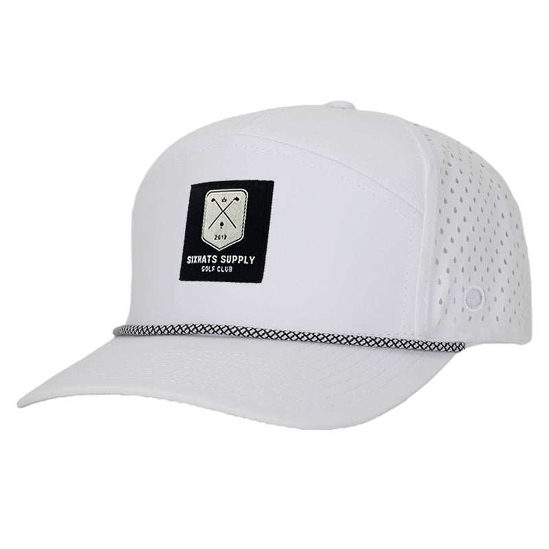 White W/ Black Golf Patch Tradesman Tee Holder Hat W/ Magnetic Ball Marker